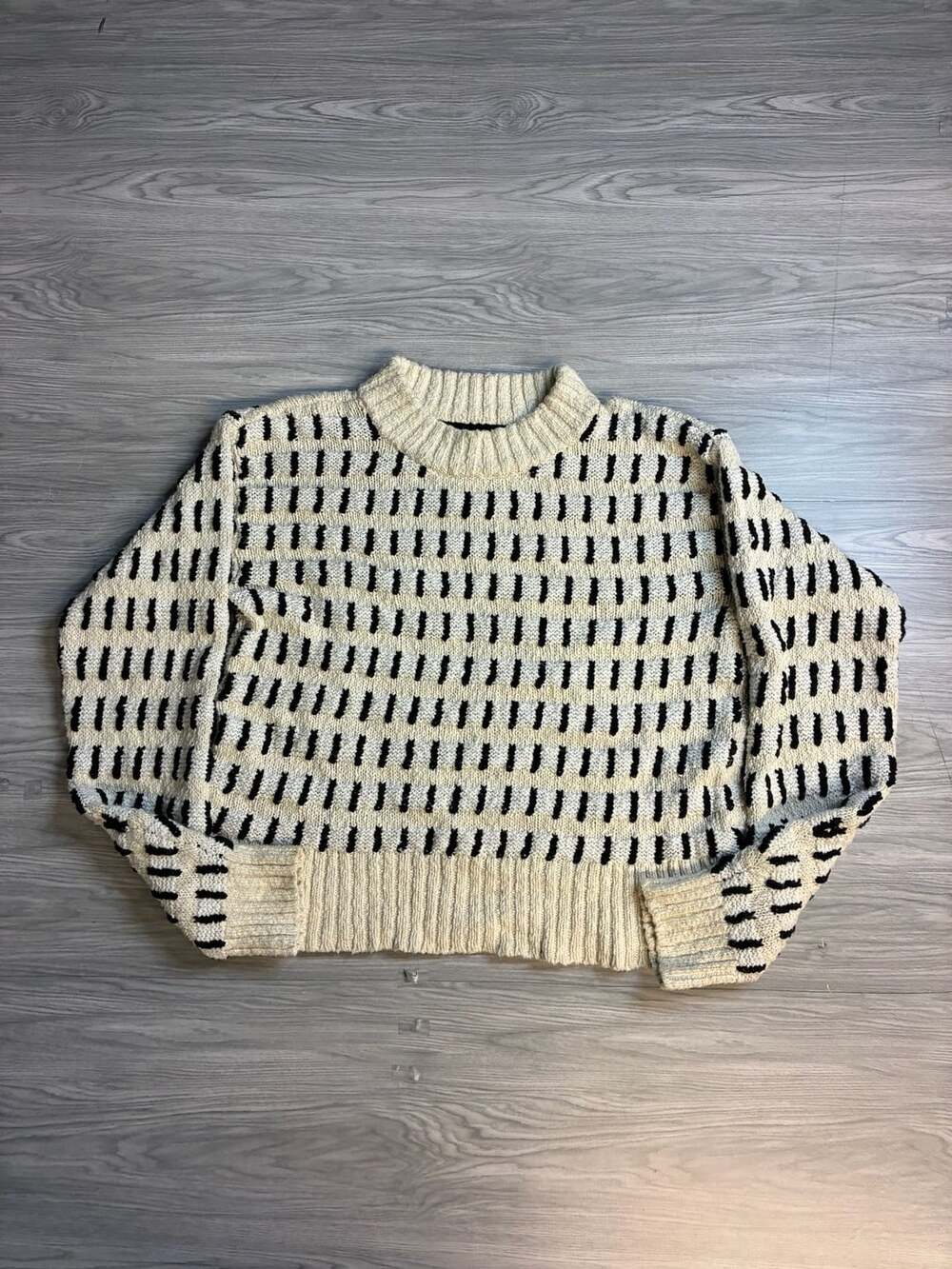 Lou & Grey Sweater Size S Cream Black Striped Knit Pullover